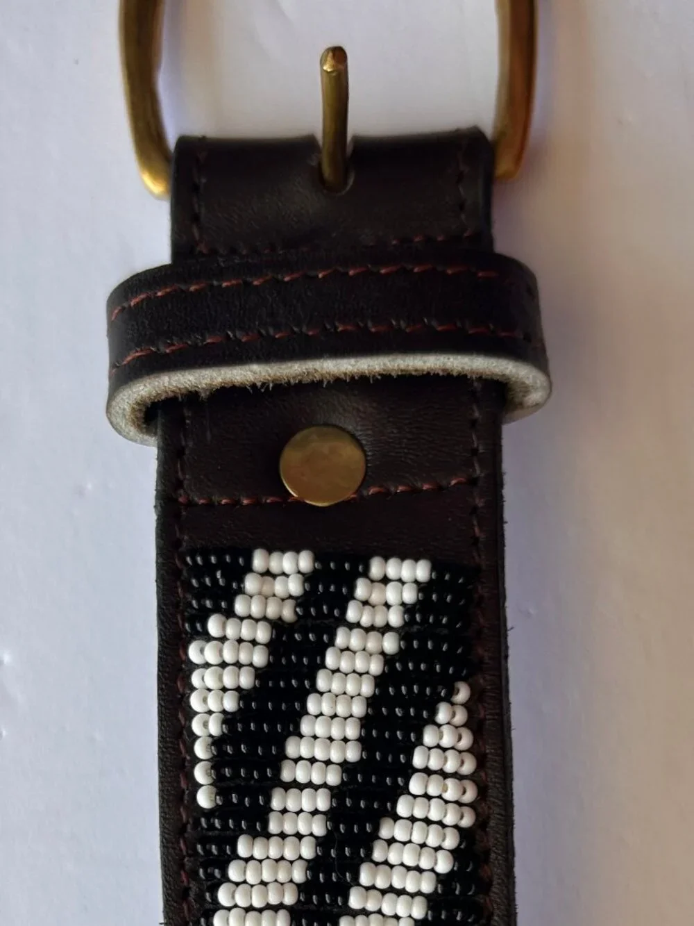 Beaded Zebra Print Brown Leather Belt 1.5